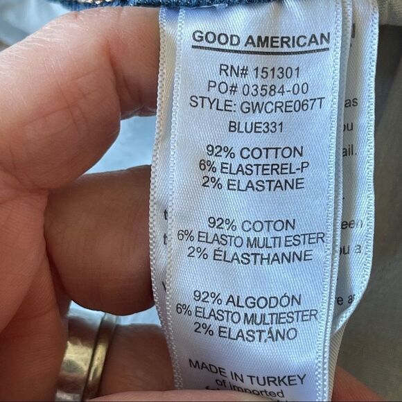 Good American Good Waist Crop Jeans in Medium/Dark Wash with Raw Edge Hem - 24W - Picture 6 of 13